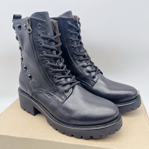 NeroGiardini Studded Leather Platform Combat Ankle Boot Booties Black EU 39 US 9 - Picture 3 of 12